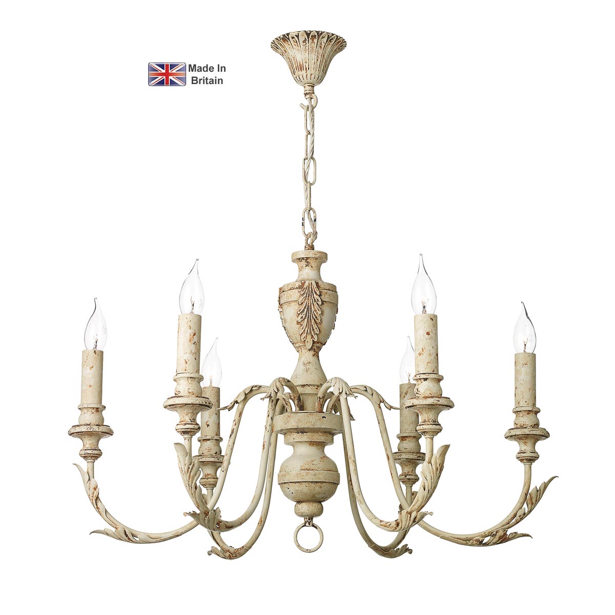 David Hunt Emile Rustic French 6 Light Chandelier Antique Cream