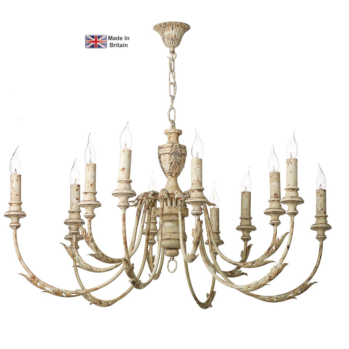 David Hunt Emile Rustic French 12 Light Chandelier Antique Cream