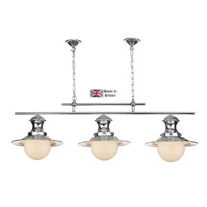 Station 3 light industrial style ceiling pendant bar in polished chrome