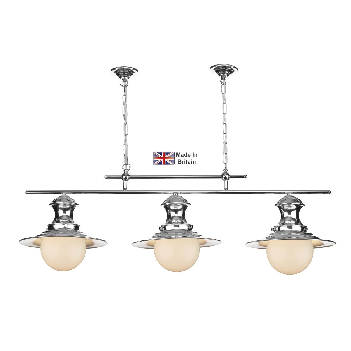 David Hunt Station 3 Light Industrial Ceiling Pendant Bar Polished Chrome