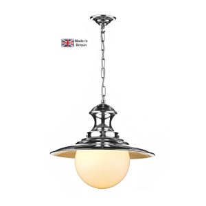Station large 1 light industrial pendant in polished chrome