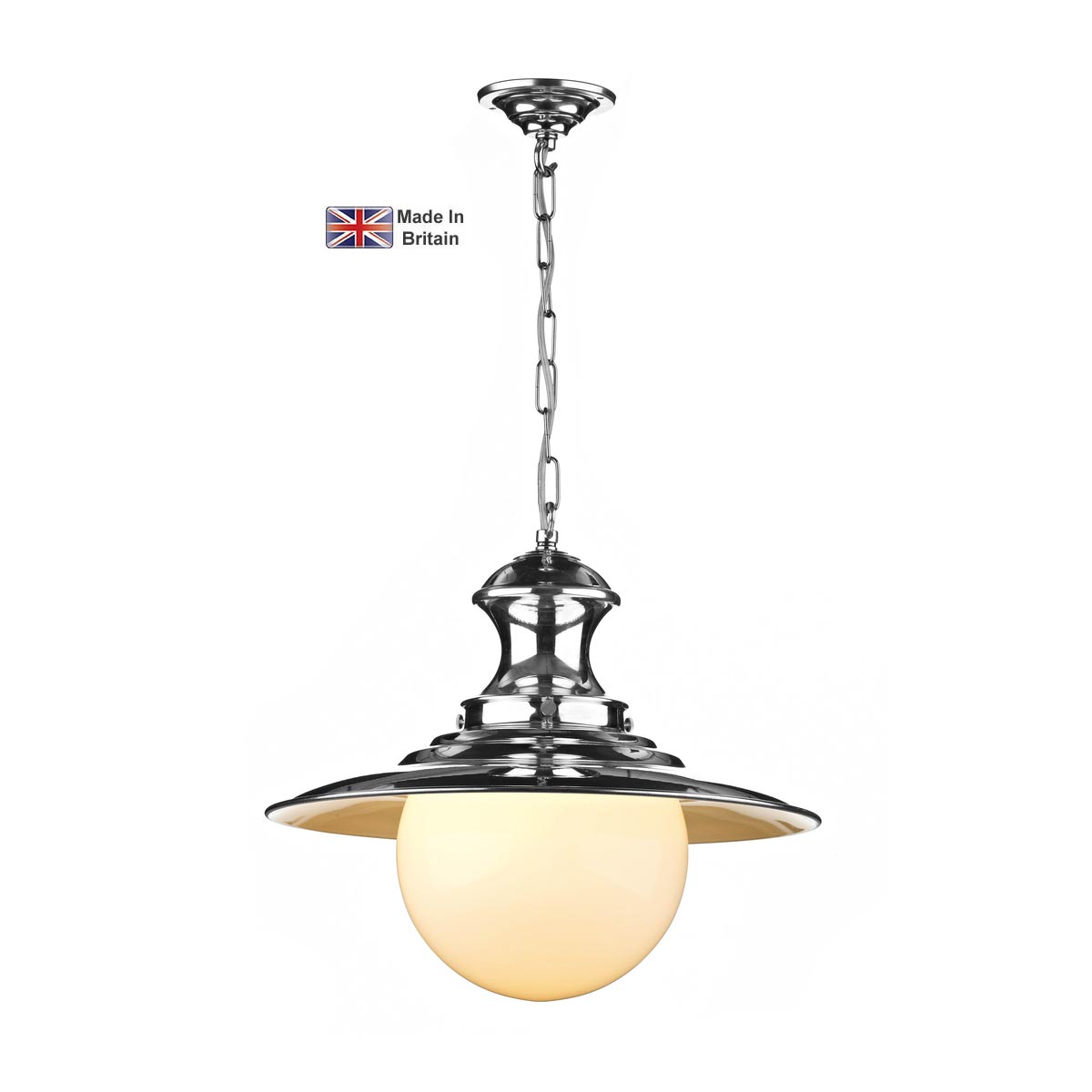 David Hunt Station Large 1 Light Industrial Pendant Polished Chrome