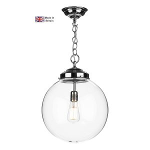 Fairfax chrome plated solid brass 1 light pendant clear glass globe shade main image