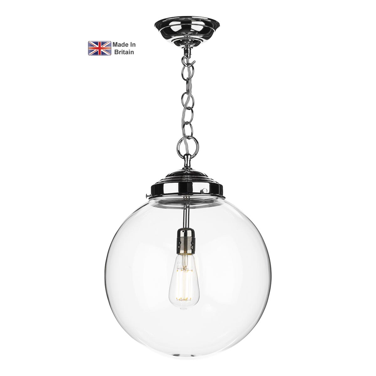 Fairfax Large 1 Light Pendant Chrome Plated Brass Clear Glass