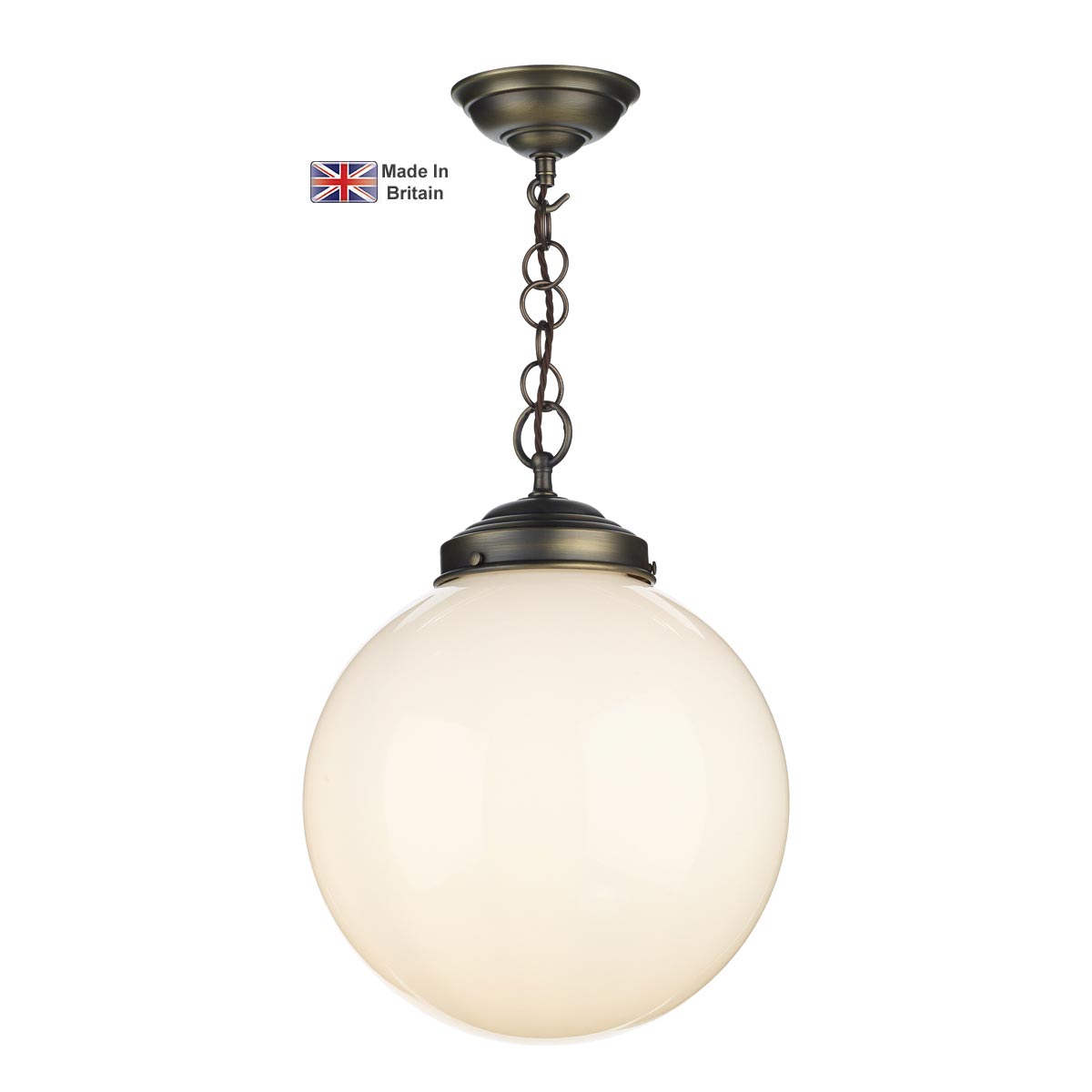 Fairfax Large 1 Light Pendant Solid Antique Brass Opal Glass