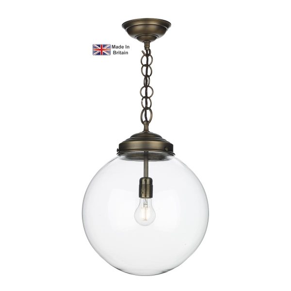 Fairfax Large 1 Light Pendant Solid Antique Brass Clear Glass