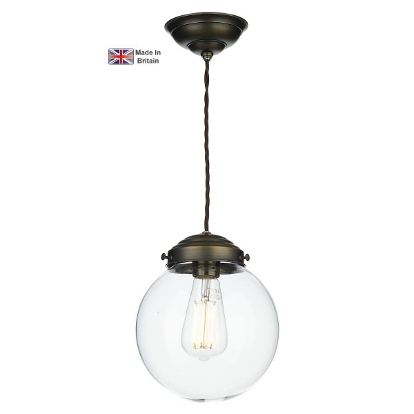 Fairfax Small 1 Light Pendant Solid Antique Brass Clear Glass