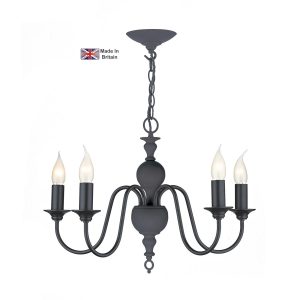 Flemish handmade 5 light classic chandelier in smoke blue