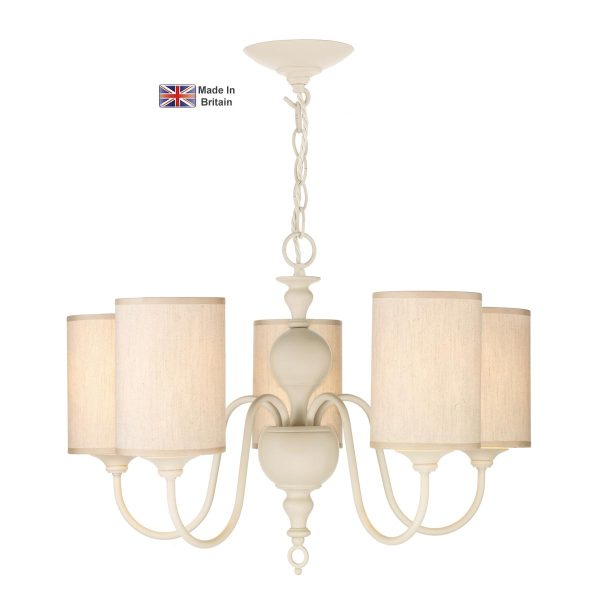 Flemish handmade 5 light cream chandelier with shades