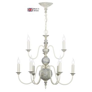 Flemish handmade 9 light 2 tier chandelier in distressed grey