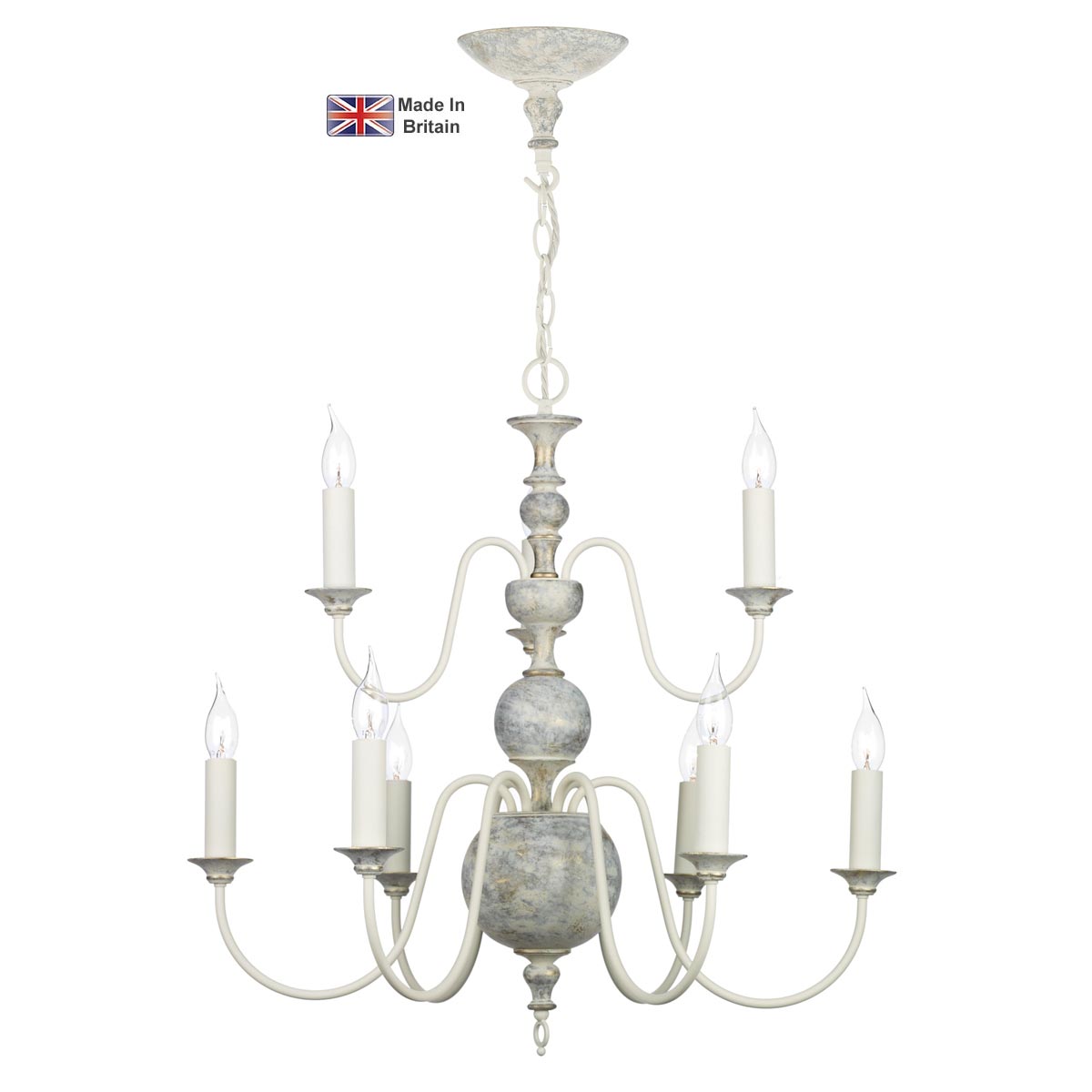 David Hunt Flemish Handmade 9 Light 2 Tier Chandelier Distressed Grey