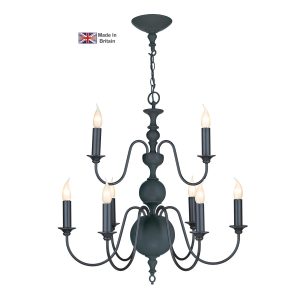 Flemish handmade 9 light 2 tier chandelier in smoke blue