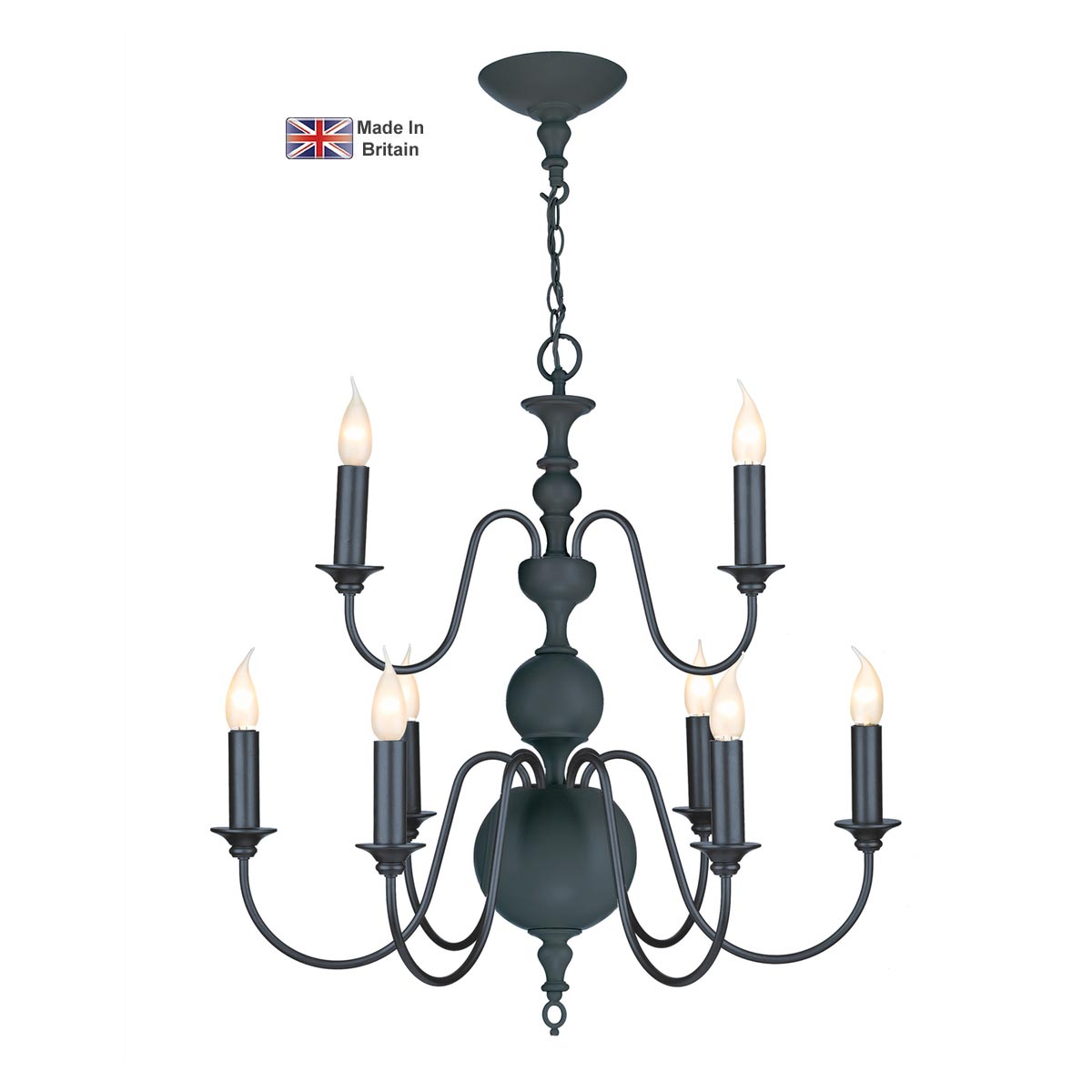 David Hunt Flemish Handmade 9 Light 2 Tier Chandelier Smoke Blue