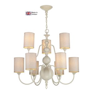 Flemish handmade 9 light 2 tier cream chandelier with shades main image