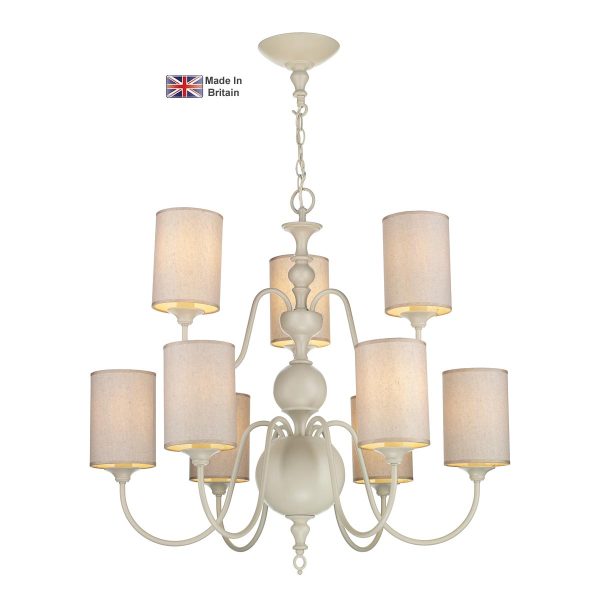 Flemish handmade 9 light 2 tier cream chandelier with shades main image