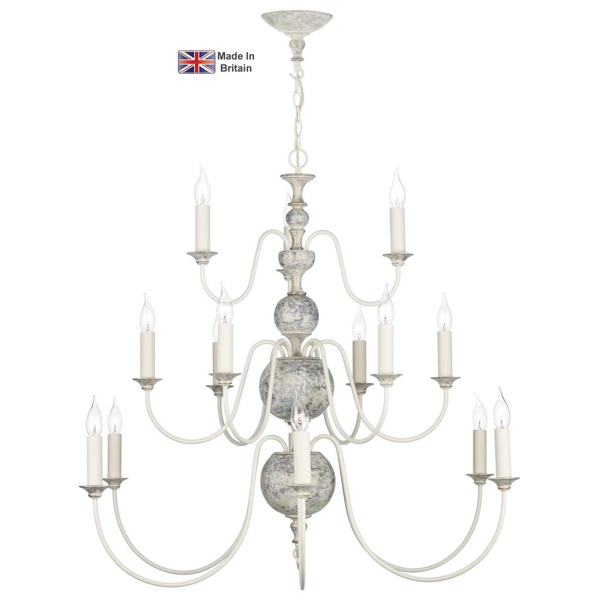 David Hunt Flemish Handmade 15 Light Large Chandelier Distressed Grey