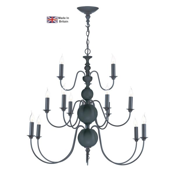 Flemish handmade 15 light large chandelier in smoke blue