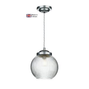 Henley satin chrome 1 light ceiling pendant with ribbed glass shade main mimage