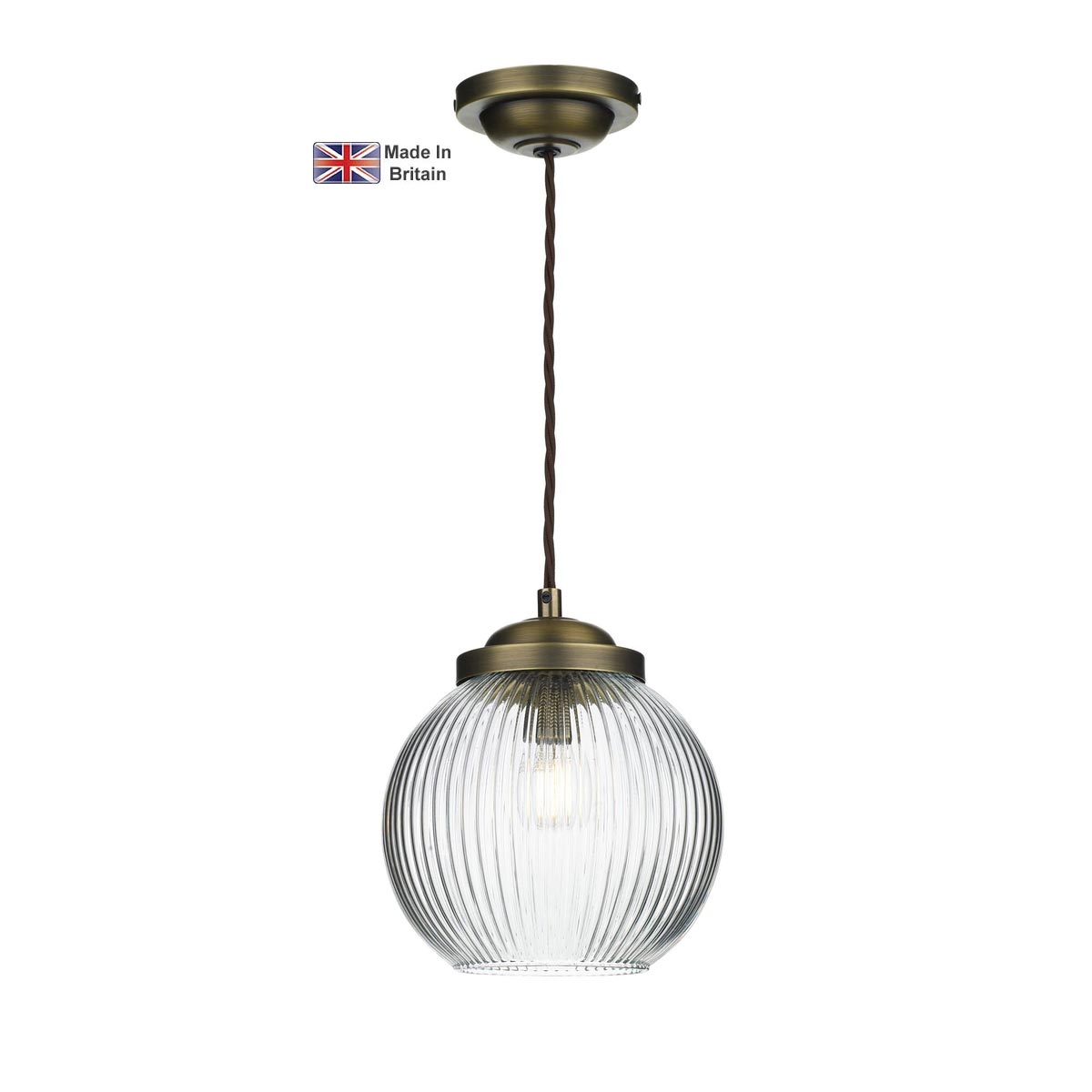 David Hunt Henley Antique Brass 1 Light Ceiling Pendant Ribbed Glass