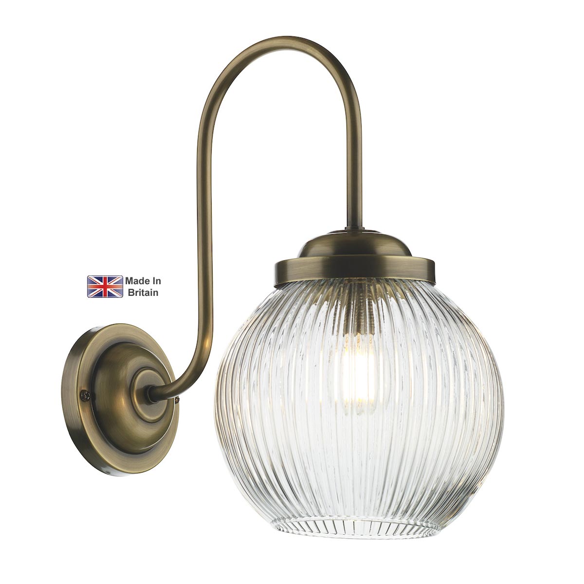 David Hunt Henley Antique Brass 1 Lamp Classic Wall Light Ribbed Glass