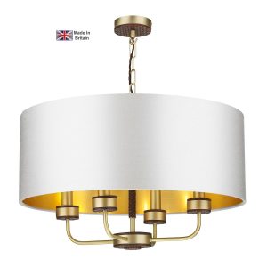 Hunter solid butter brass 4 light ceiling pendant with bespoke shade main image