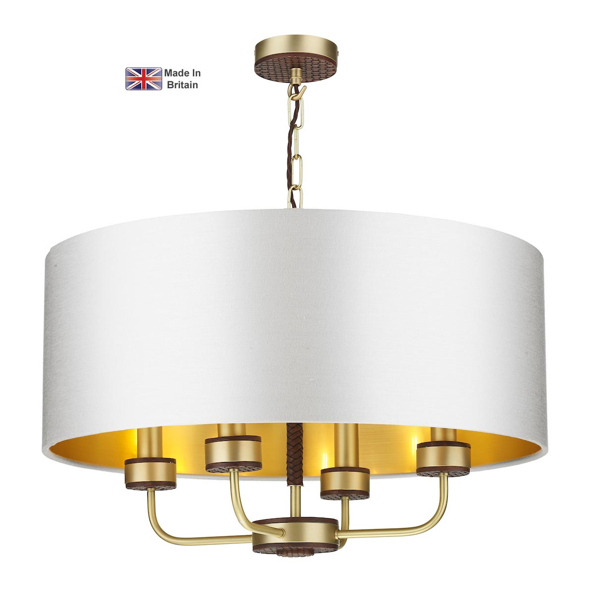 David Hunt Hunter Solid Butter Brass 4 Light Pendant Bespoke Shade