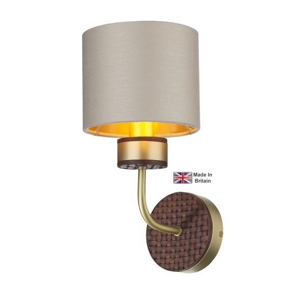 Hunter solid butter brass single wall light with bespoke shade and faux leather main image