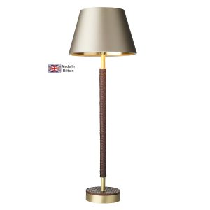 Hunter solid butter brass 1 light table lamp with faux leather main image