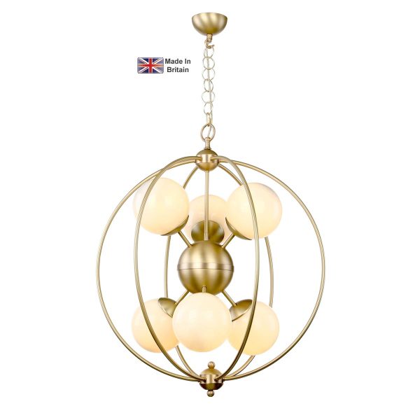 David Hunt Liberty 6 Light Solid Butter Brass Globe Chandelier Opal Glass