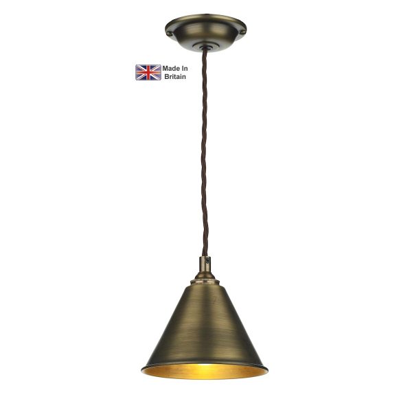 London small single pendant ceiling light in solid antique brass main image