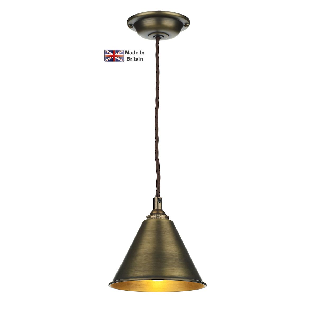 London Small Single Pendant Ceiling Light Solid Antique Brass