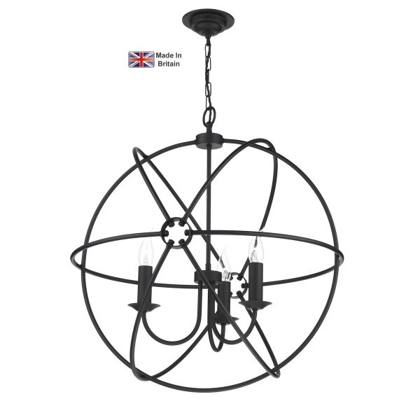 Orb handmade 3 light ceiling pendant in painted matte black