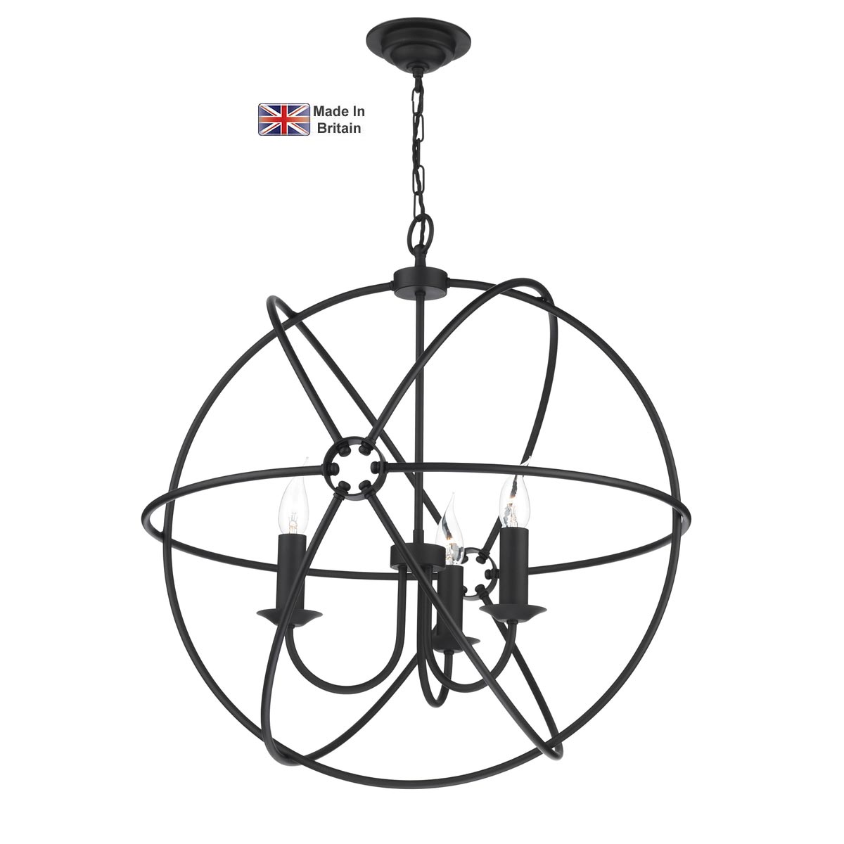 David Hunt Orb Handmade 3 Light Ceiling Pendant Painted Matte Black