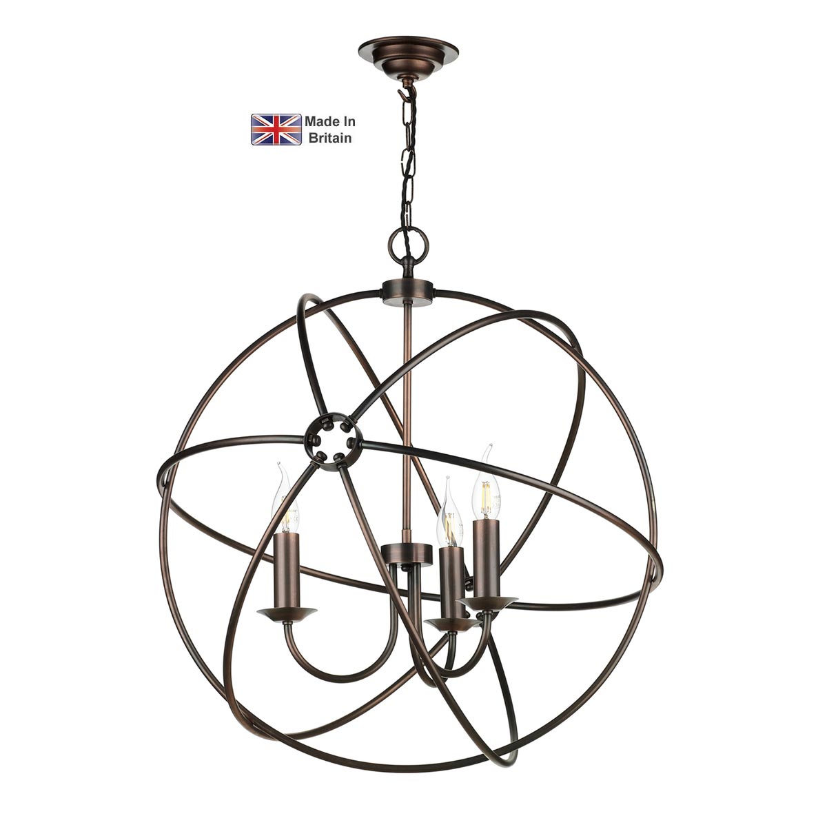 David Hunt Orb Solid Brass 3 Light Ceiling Pendant Antique Copper