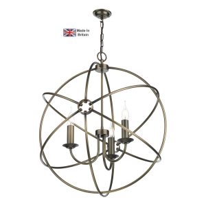 Orb handmade 3 light ceiling pendant in solid antique brass