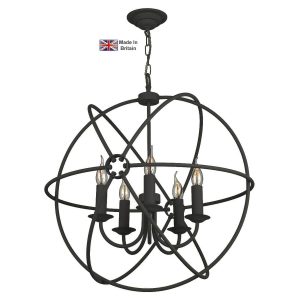 Orb handmade 5 light ceiling pendant in painted matte black