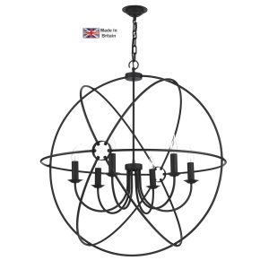 Orb handmade 6 light 90cm ceiling pendant in matte black