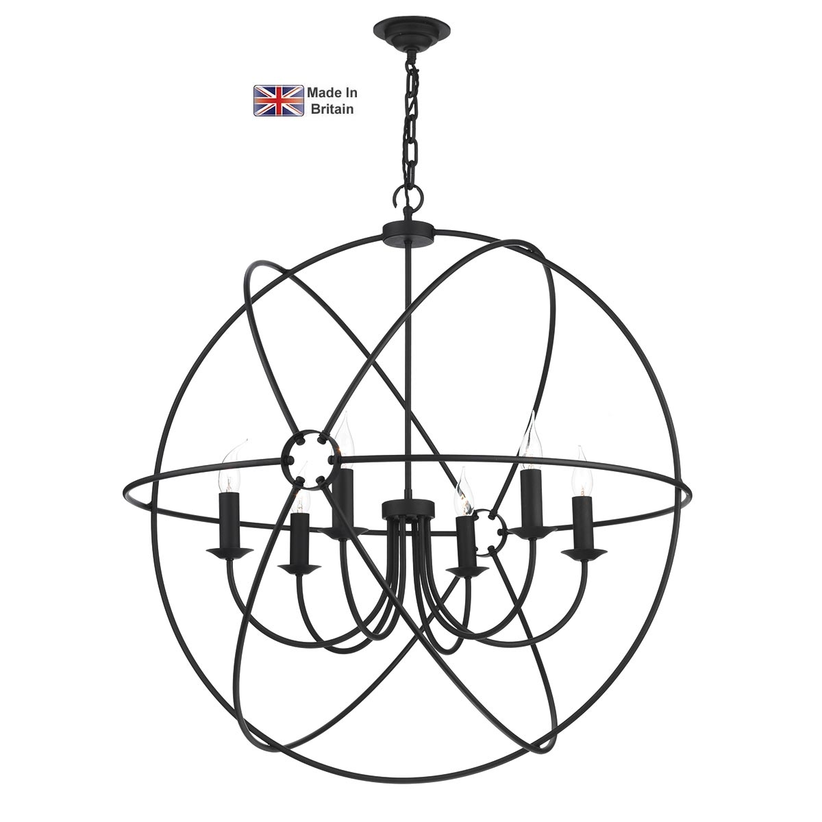 David Hunt Orb Handmade 6 Light 90cm Ceiling Pendant Matte Black