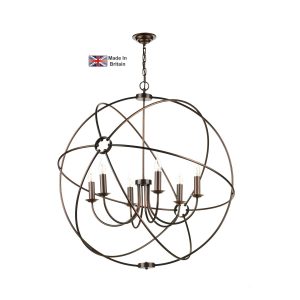 Orb solid brass 6 light 90cm ceiling pendant in antique copper main image