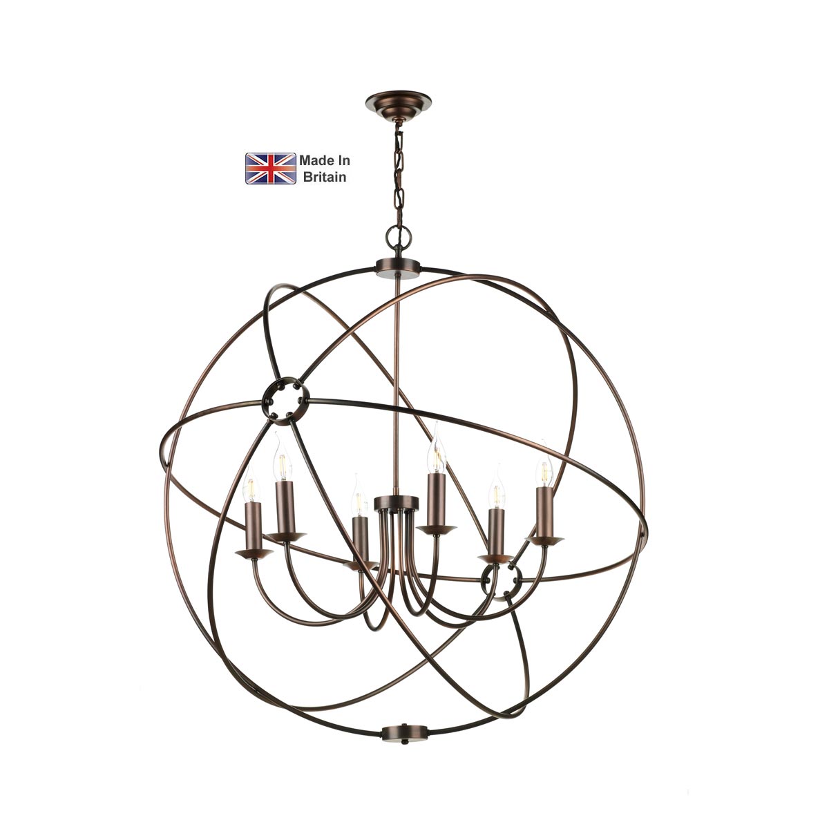 David Hunt Orb Solid Brass 6 Light 90cm Ceiling Pendant Antique Copper