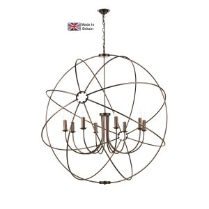 Orb solid brass large 8 light 120cm ceiling pendant in antique copper