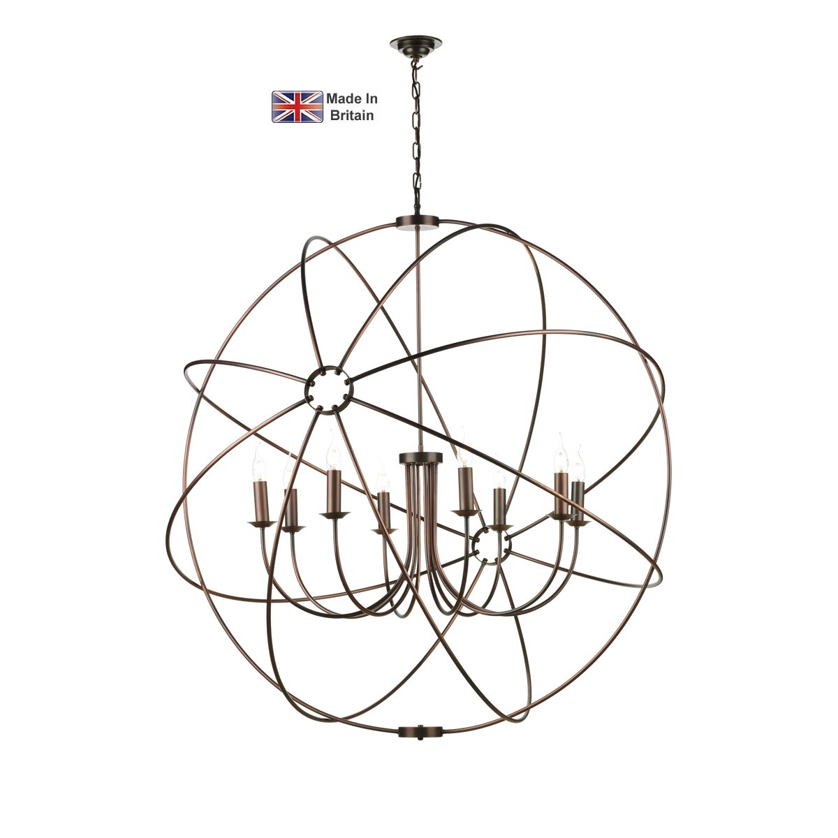 David Hunt Orb Solid Brass Large 8 Light 120cm Ceiling Pendant Copper