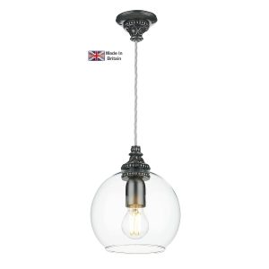 Pearl pewter single light pendant with clear glass shade main image