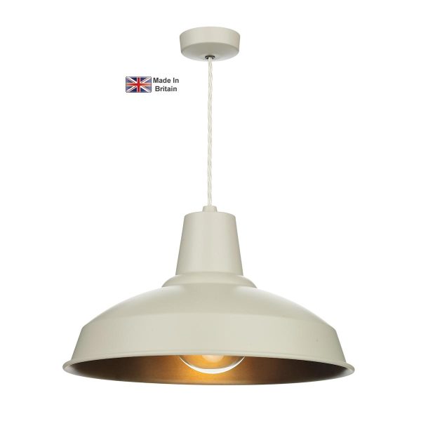 Reclamation 1 light ceiling pendant in Cotswold cream with antique brass inner