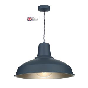Reclamation 1 light ceiling pendant in smoke blue with brushed chrome inner
