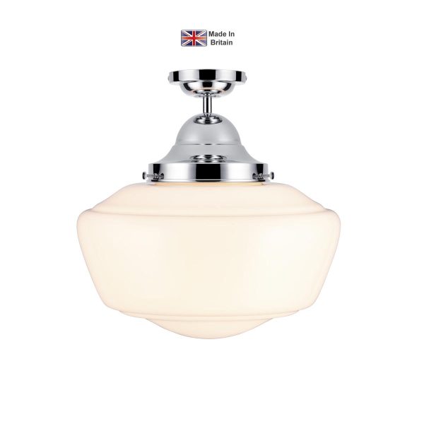 Rydal chrome semi flush bathroom ceiling light with opal glass main image