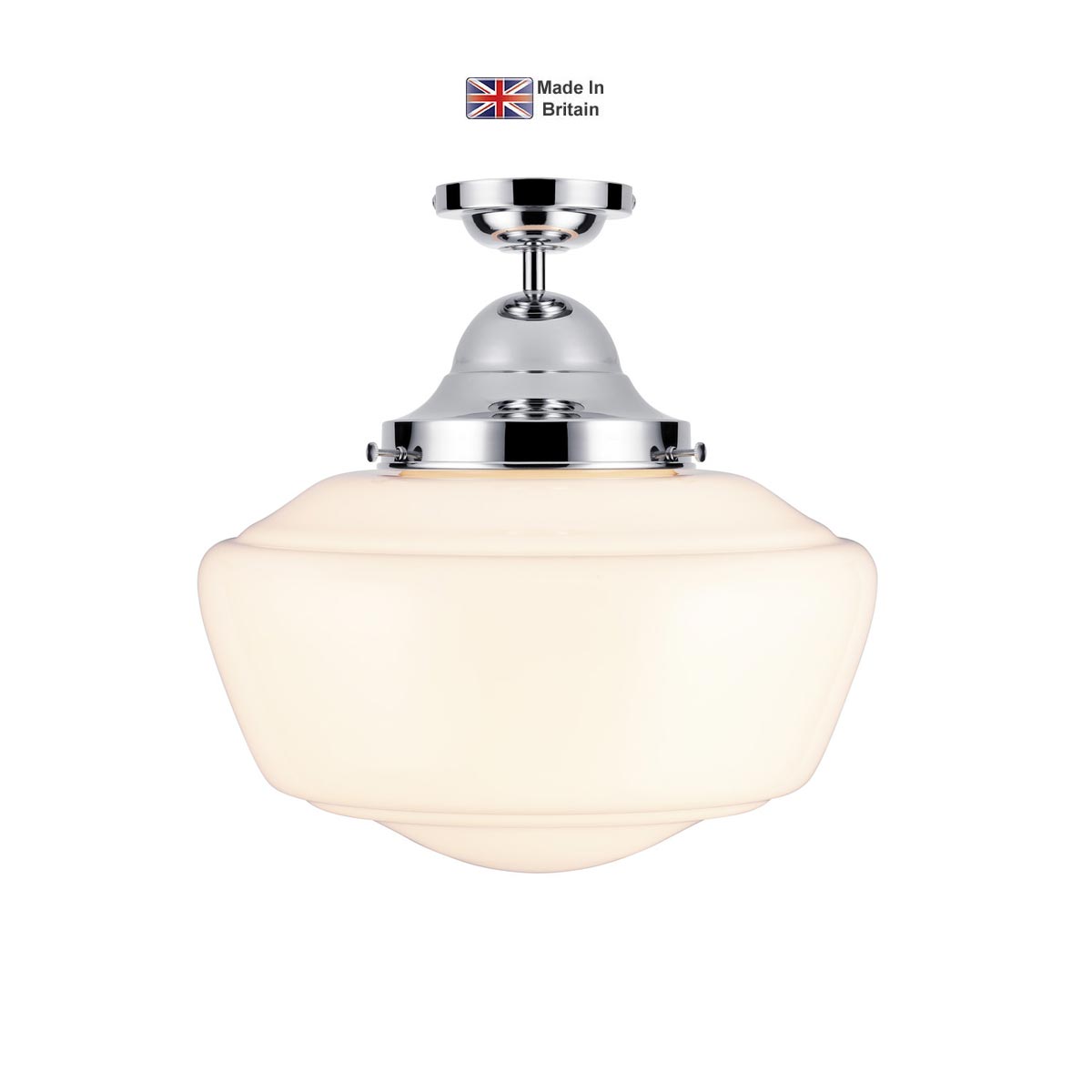 Rydal Chrome 1 Lamp Semi Flush Bathroom Ceiling Light Opal Glass