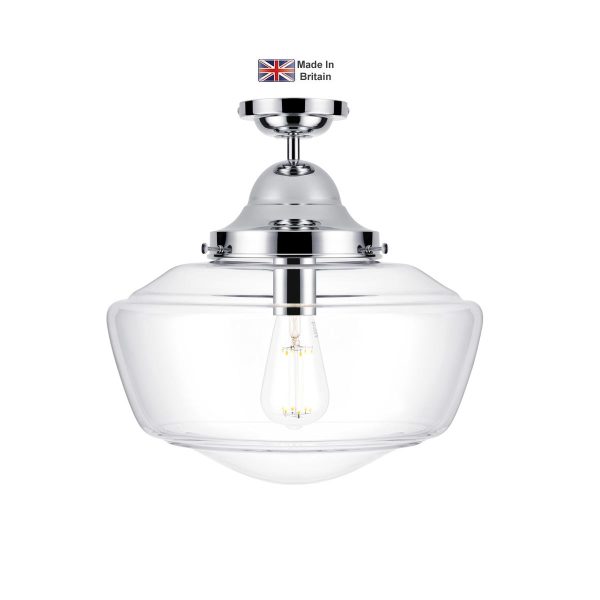 Rydal chrome semi flush bathroom ceiling light with clear glass main image