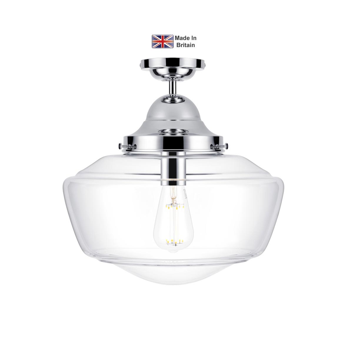 Rydal Chrome 1 Lamp Semi Flush Bathroom Ceiling Light Clear Glass