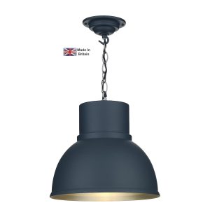 Shoreditch small ceiling pendant in smoke blue with brushed chrome